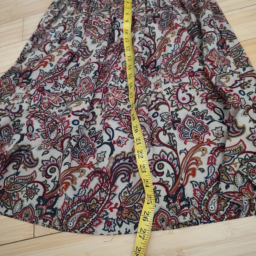 Vintage tan and red paisley print pleated skirt - Picture 7 of 9